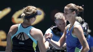 Russia's Anastasia Pavlyuchenkova, left, is congratulated by Karolina Pliskova of the Czech Republic after winning their third round singles match at the Australian Open tennis championship in Melbourne, Australia, Saturday, Jan. 25, 2020.(AP) Russia's Anastasia Pavlyuchenkova, left, is congratulated by Karolina Pliskova of the Czech Republic after winning their third round singles match at the Australian Open tennis championship in Melbourne, Australia, Saturday, Jan. 25, 2020.(AP)