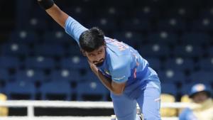 India’s Khaleel Ahmed bowls(AP) India’s Khaleel Ahmed bowls(AP)