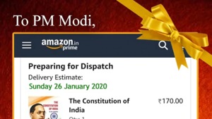 The Congress posted a picture of the gift that it said will be reaching the “Dear PM” soon. However, the address, as seen in the picture, was one of E Block Central Secretariat and not the PM’s official residence at 7, Lok Kalyan Marg. (Photo @INCIndia) The Congress posted a picture of the gift that it said will be reaching the “Dear PM” soon. However, the address, as seen in the picture, was one of E Block Central Secretariat and not the PM’s official residence at 7, Lok Kalyan Marg. (Photo @INCIndia)