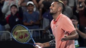 Australia's Nick Kyrgios reacts.(AP) Australia's Nick Kyrgios reacts.(AP)