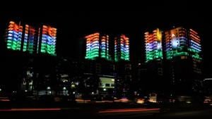 About 1800 LED lights illumination of saffron, white and green, was displayed in a three-day sequence run-up to the Republic Day starting January 24, 2020.(Business Wire India) About 1800 LED lights illumination of saffron, white and green, was displayed in a three-day sequence run-up to the Republic Day starting January 24, 2020.(Business Wire India)