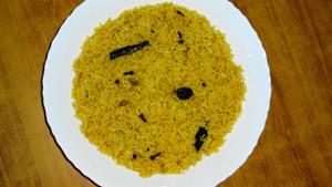 Basant Panchami 2020: Rice and pulses, along with gram and a generous dose of ghee makes up for the appetizing khichri.(Wikimedia Commons) Basant Panchami 2020: Rice and pulses, along with gram and a generous dose of ghee makes up for the appetizing khichri.(Wikimedia Commons)