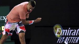 Australia's Nick Kyrgios smashes his racket in frustration.(AP) Australia's Nick Kyrgios smashes his racket in frustration.(AP)