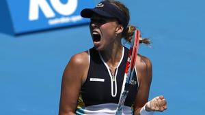 Estonia’s Anett Kontaveit celebrates winning her match against Poland’s Iga Swiatek.(REUTERS) Estonia’s Anett Kontaveit celebrates winning her match against Poland’s Iga Swiatek.(REUTERS)