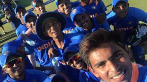 India celebrate after win over Australia.(Cricket World Cup/Twitter) India celebrate after win over Australia.(Cricket World Cup/Twitter)