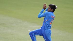 Kartik Tyagi picked up two wickets in his first over against Australia in the ICC U19 World Cup quarter-final.(Twitter/Rajasthan Royals) Kartik Tyagi picked up two wickets in his first over against Australia in the ICC U19 World Cup quarter-final.(Twitter/Rajasthan Royals)