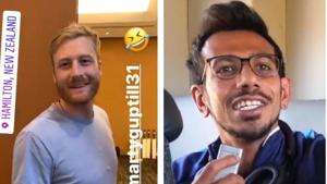 Yuzvendra Chahal meets with Martin Guptill again.(Screengrab/Twitter) Yuzvendra Chahal meets with Martin Guptill again.(Screengrab/Twitter)