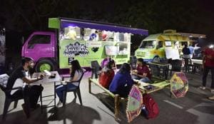 Food trucks, such as those in Gurugram’s Leisure Valley, may make a comeback in Delhi soon.(PHOTO: Sanjeev Verma/HT)