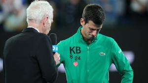 Serbia's Novak Djokovic breaks down while paying tribute to Kobe Bryant.(REUTERS) Serbia's Novak Djokovic breaks down while paying tribute to Kobe Bryant.(REUTERS)