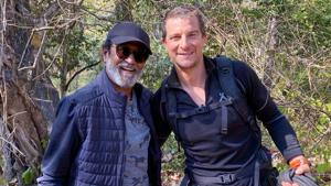Rajinikanth and Bear Grylls pose together for camera.(Twitter) Rajinikanth and Bear Grylls pose together for camera.(Twitter)