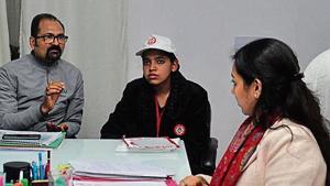 Class 12 student Sana Siddiqui (centre) at the office of Ghaziabad CDO Asmita Lal (right).(Sakib Ali /HT photo) Class 12 student Sana Siddiqui (centre) at the office of Ghaziabad CDO Asmita Lal (right).(Sakib Ali /HT photo)