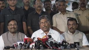 BJP leaders Sudhir Mungantiwar, Chandrakant Patil and Vinod Tawde interacts with media at Raj Bhavan.(Pratik Chorge/HT file photo) BJP leaders Sudhir Mungantiwar, Chandrakant Patil and Vinod Tawde interacts with media at Raj Bhavan.(Pratik Chorge/HT file photo)