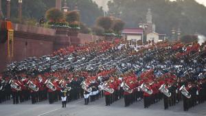 Marching bands from the armed forces perform during the Beating the Retreat ceremony in New Delhi on January 29, 2020. - The military ceremony is the culmination of the four-day long Republic Day celebrations and dates back to the days when troops disengaged themselves from battle at sunset.(AFP) Marching bands from the armed forces perform during the Beating the Retreat ceremony in New Delhi on January 29, 2020. - The military ceremony is the culmination of the four-day long Republic Day celebrations and dates back to the days when troops disengaged themselves from battle at sunset.(AFP)