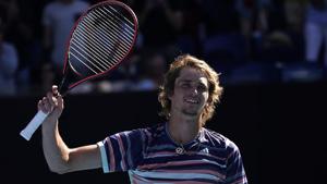 Germany’s Alexander Zverev celebrates winning his match against Switzerland’s Stan Wawrinka.(REUTERS) Germany’s Alexander Zverev celebrates winning his match against Switzerland’s Stan Wawrinka.(REUTERS)