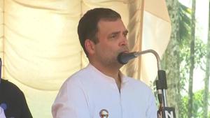 Congress leader Rahul Gandhi addressing a public meeting in Kerala’s Wayanad on Thursday.(ANI Photo) Congress leader Rahul Gandhi addressing a public meeting in Kerala’s Wayanad on Thursday.(ANI Photo)