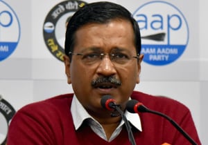 Chief Minister of Delhi Arvind Kejriwal addresses a press conference at the Party office in New Delhi on January 30.(ANI photo)