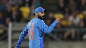 Virat Kolhi after India’s Super Over win against New Zealand(AP) Virat Kolhi after India’s Super Over win against New Zealand(AP)