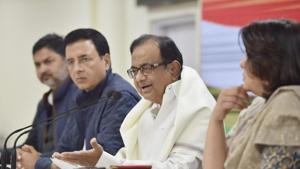 Congress leader P Chidambaram addressing a press conference on the Union Budget at party headquarters on Saturday.(Ajay Aggarwal/HT Photo) Congress leader P Chidambaram addressing a press conference on the Union Budget at party headquarters on Saturday.(Ajay Aggarwal/HT Photo)