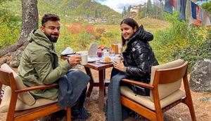 Anushka Sharma with husband Virat Kohli in Bhutan. Anushka Sharma with husband Virat Kohli in Bhutan.