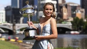 Sofia Kenin of the U.S. holds the Daphne Ackhurst Memorial Cup at a photo shoot.(AP) Sofia Kenin of the U.S. holds the Daphne Ackhurst Memorial Cup at a photo shoot.(AP)