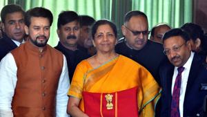 Finance minister Nirmala Sitharaman, while presenting the union budget for 2020-21 in Parliament on Saturday, said the 15th Finance Commission has given its first report for 2020-21.(ANI Photo) Finance minister Nirmala Sitharaman, while presenting the union budget for 2020-21 in Parliament on Saturday, said the 15th Finance Commission has given its first report for 2020-21.(ANI Photo)