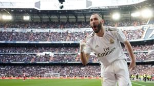 Real Madrid's Karim Benzema celebrates scoring their first goal.(REUTERS) Real Madrid's Karim Benzema celebrates scoring their first goal.(REUTERS)