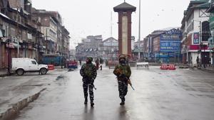 Army personnel patrol near Lal Chowk, Srinagar, January 25, 2020(ANI) Army personnel patrol near Lal Chowk, Srinagar, January 25, 2020(ANI)