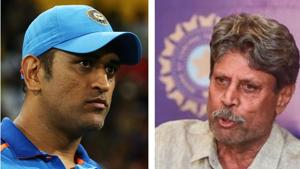MS Dhoni(L), Kapil Dev (R)(HT Collage) MS Dhoni(L), Kapil Dev (R)(HT Collage)
