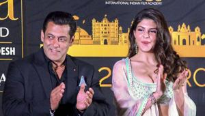 Bollywood stars Salman Khan and Jacquiline Fernandez during a press conference for the upcoming IIFA awards.(PTI) Bollywood stars Salman Khan and Jacquiline Fernandez during a press conference for the upcoming IIFA awards.(PTI)