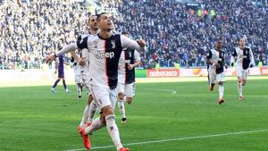 Juventus' Cristiano Ronaldo celebrates scoring their second goal with teammates.(REUTERS) Juventus' Cristiano Ronaldo celebrates scoring their second goal with teammates.(REUTERS)