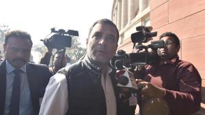 Congress MP Rahul Gandhi arrives to attend the Parliament Budget Session 2020-21, in New Delhi on Saturday.(Sonu Mehta/HT Photo) Congress MP Rahul Gandhi arrives to attend the Parliament Budget Session 2020-21, in New Delhi on Saturday.(Sonu Mehta/HT Photo)