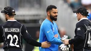 Virat Kohli shake hands with Tom Latham after the Semi-Final match of the ICC Cricket World Cup 2019 between India and New Zealand.(Getty Images) Virat Kohli shake hands with Tom Latham after the Semi-Final match of the ICC Cricket World Cup 2019 between India and New Zealand.(Getty Images)