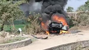 Farmers car was set afire by villagers who apprehended them believing them to be child-lifters.(Sourced Photo) Farmers car was set afire by villagers who apprehended them believing them to be child-lifters.(Sourced Photo)