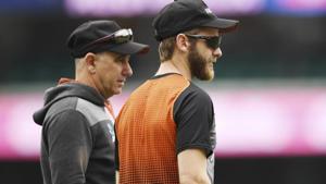 New Zealand's Kane Williamson, right, and coach Gary Stead.(AP) New Zealand's Kane Williamson, right, and coach Gary Stead.(AP)