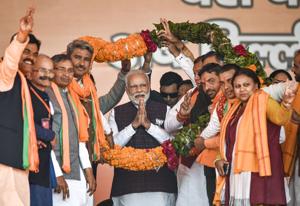 Prime Minister Narendra Modi at an election rally ahead of the Delhi Assembly polls, at Dwarka, Tuesday, Feb. 4, 2020.(PTI) Prime Minister Narendra Modi at an election rally ahead of the Delhi Assembly polls, at Dwarka, Tuesday, Feb. 4, 2020.(PTI)