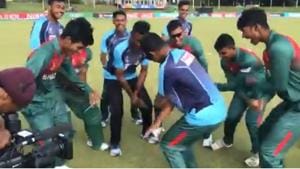 Bangladesh colts put on their dancing shoes after sealing historic final berth(ICC/ Twitter) Bangladesh colts put on their dancing shoes after sealing historic final berth(ICC/ Twitter)