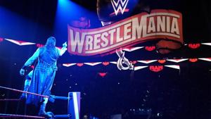 Drew McIntyre points to Wrestlemania sign.(WWE) Drew McIntyre points to Wrestlemania sign.(WWE)