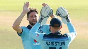 File image: England's Chris Woakes celebrates with Jonny Bairstow after taking the wicket of South Africa's Reeza Hendricks.(REUTERS) File image: England's Chris Woakes celebrates with Jonny Bairstow after taking the wicket of South Africa's Reeza Hendricks.(REUTERS)