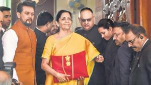 Nirmala Sitharaman after presenting the Union Budget 2020-21 in the Lok Sabha. Nirmala Sitharaman after presenting the Union Budget 2020-21 in the Lok Sabha.