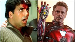 Akshay Kumar in a still from Jaani Dushman (L) and Robert Downey Jr as Iron Man. Akshay Kumar in a still from Jaani Dushman (L) and Robert Downey Jr as Iron Man.