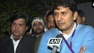 AAP’s Saurabh Bharadwaj reacting to Exit Poll Live Results on Saturday night.(ANI Photo) AAP’s Saurabh Bharadwaj reacting to Exit Poll Live Results on Saturday night.(ANI Photo)