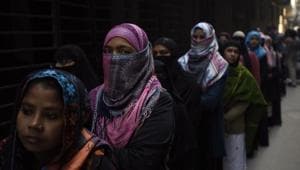Voters in a queue to cast vote at Shaheen Bagh, Okhla constituency(Burhaan Kinu / HT Photo) Voters in a queue to cast vote at Shaheen Bagh, Okhla constituency(Burhaan Kinu / HT Photo)