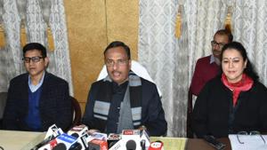 Deputy chief minister Dinesh Sharma with principal secretary secondary education Aradhana Shukla inaugurating control room for monitoring of UP Board examinations in Lucknow on Friday. Later Sharma addressed press conference in Lucknow on Friday.(HT) Deputy chief minister Dinesh Sharma with principal secretary secondary education Aradhana Shukla inaugurating control room for monitoring of UP Board examinations in Lucknow on Friday. Later Sharma addressed press conference in Lucknow on Friday.(HT)