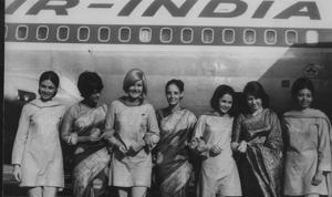 This image, from 1988, shows Air India’s Chief air hostess, Colleen Bhiladvala arriving at London’s Heathrow Airport. She is met by fellow AI flight attendants displaying the Company’s new uniforms. There were different styles for first class and for different aircraft.(HT FILE) This image, from 1988, shows Air India’s Chief air hostess, Colleen Bhiladvala arriving at London’s Heathrow Airport. She is met by fellow AI flight attendants displaying the Company’s new uniforms. There were different styles for first class and for different aircraft.(HT FILE)
