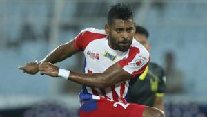 Roy Krishna kick for goal during match 6 of the Indian Super League ( ISL ) between ATK and Hyderabad FC.(Arjun Singh/ SPORTZPICS for ISL) Roy Krishna kick for goal during match 6 of the Indian Super League ( ISL ) between ATK and Hyderabad FC.(Arjun Singh/ SPORTZPICS for ISL)