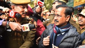 Delhi Chief Minister Arvind Kejriwal after casting his vote during the Delhi Assembly election at Civil Lines in New Delhi.(Sanchit Khanna/HT PHOTO) Delhi Chief Minister Arvind Kejriwal after casting his vote during the Delhi Assembly election at Civil Lines in New Delhi.(Sanchit Khanna/HT PHOTO)