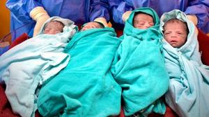 A 28-year-old woman delivered quadruplets at All India Institute of Medical Sciences (AIIMS) Rishikesh on Saturday evening(HT Photo) A 28-year-old woman delivered quadruplets at All India Institute of Medical Sciences (AIIMS) Rishikesh on Saturday evening(HT Photo)