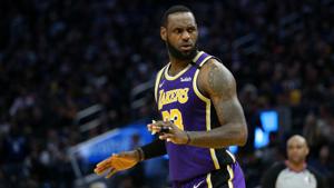 Feb 8, 2020; San Francisco, California, USA; Los Angeles Lakers forward LeBron James (23) reacts after the Lakers were called for a foul against the Golden State Warriors in the fourth quarter at the Chase Center. Mandatory Credit: Cary Edmondson-USA TODAY Sports(USA TODAY Sports) Feb 8, 2020; San Francisco, California, USA; Los Angeles Lakers forward LeBron James (23) reacts after the Lakers were called for a foul against the Golden State Warriors in the fourth quarter at the Chase Center. Mandatory Credit: Cary Edmondson-USA TODAY Sports(USA TODAY Sports)