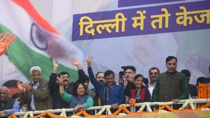 Kejriwal had made a pointed effort through the campaign not to respond to the BJP barbs but counter them, reminding people about the circumstances under which he had joined politics and the work that his government had done for the national capital.(Arvind Yadav / Hindustan Times) Kejriwal had made a pointed effort through the campaign not to respond to the BJP barbs but counter them, reminding people about the circumstances under which he had joined politics and the work that his government had done for the national capital.(Arvind Yadav / Hindustan Times)
