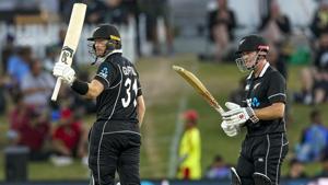 New Zealand's Martin Guptill celebrates his 50 runs.(AP) New Zealand's Martin Guptill celebrates his 50 runs.(AP)